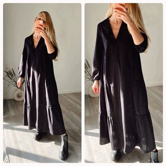 VOLUMINOUS POPLIN DRESS ZARA BLACK - Picture 2 of 6